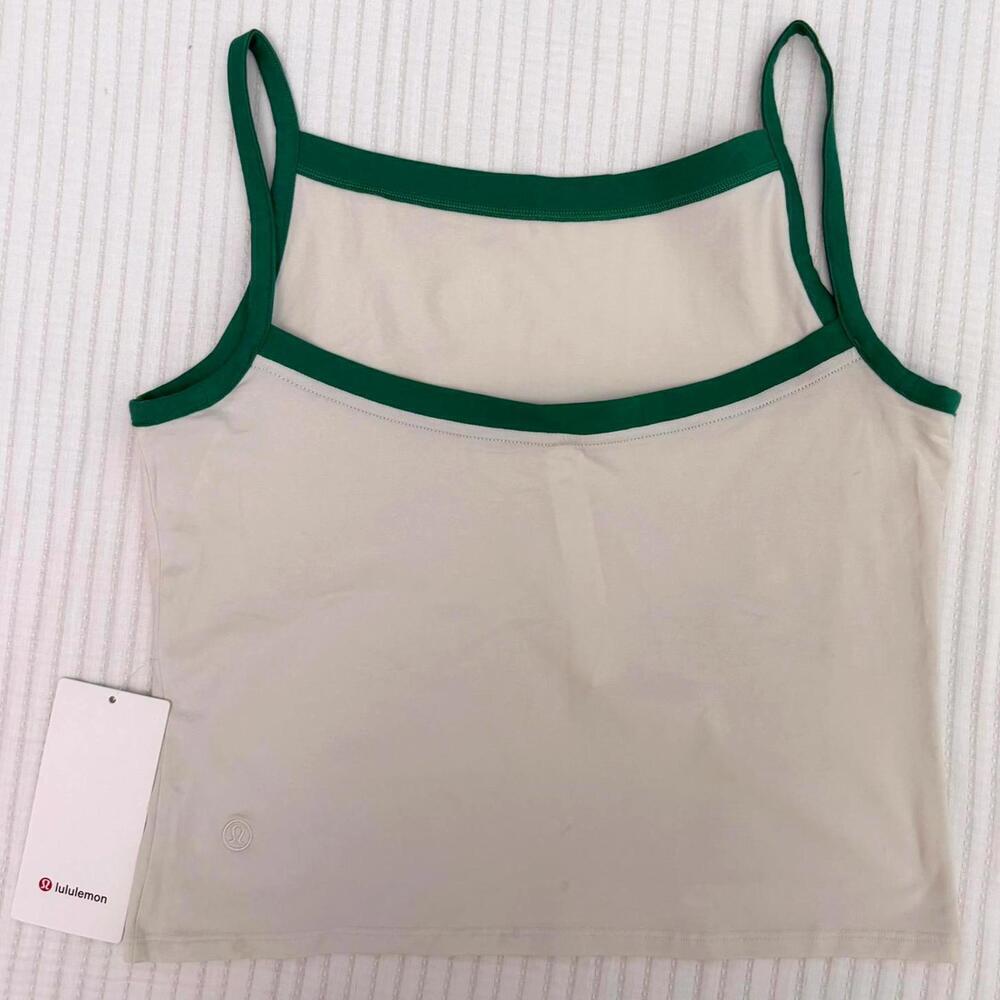 NWT Lululemon Organic Cotton High-Neck Ringer Tee Light Ivory/Raceway Green Sz L - Picture 4 of 7